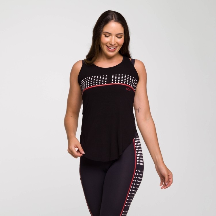 Regata Upside Preta com Estampa Poá Viscolycra em Oferta na Shopee