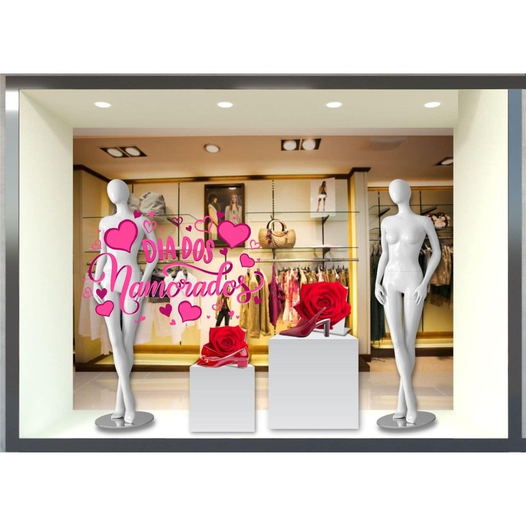 Adesivo de Vitrine Dia dos Namorados Decoração para Vitrine de Lojas
