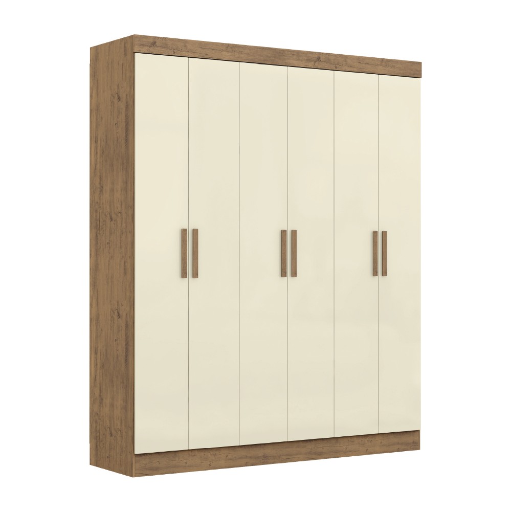 Guarda Roupas Casal 6 Portas 2 Gavetas Prime Ipê / Off White Maxel - Home & Living