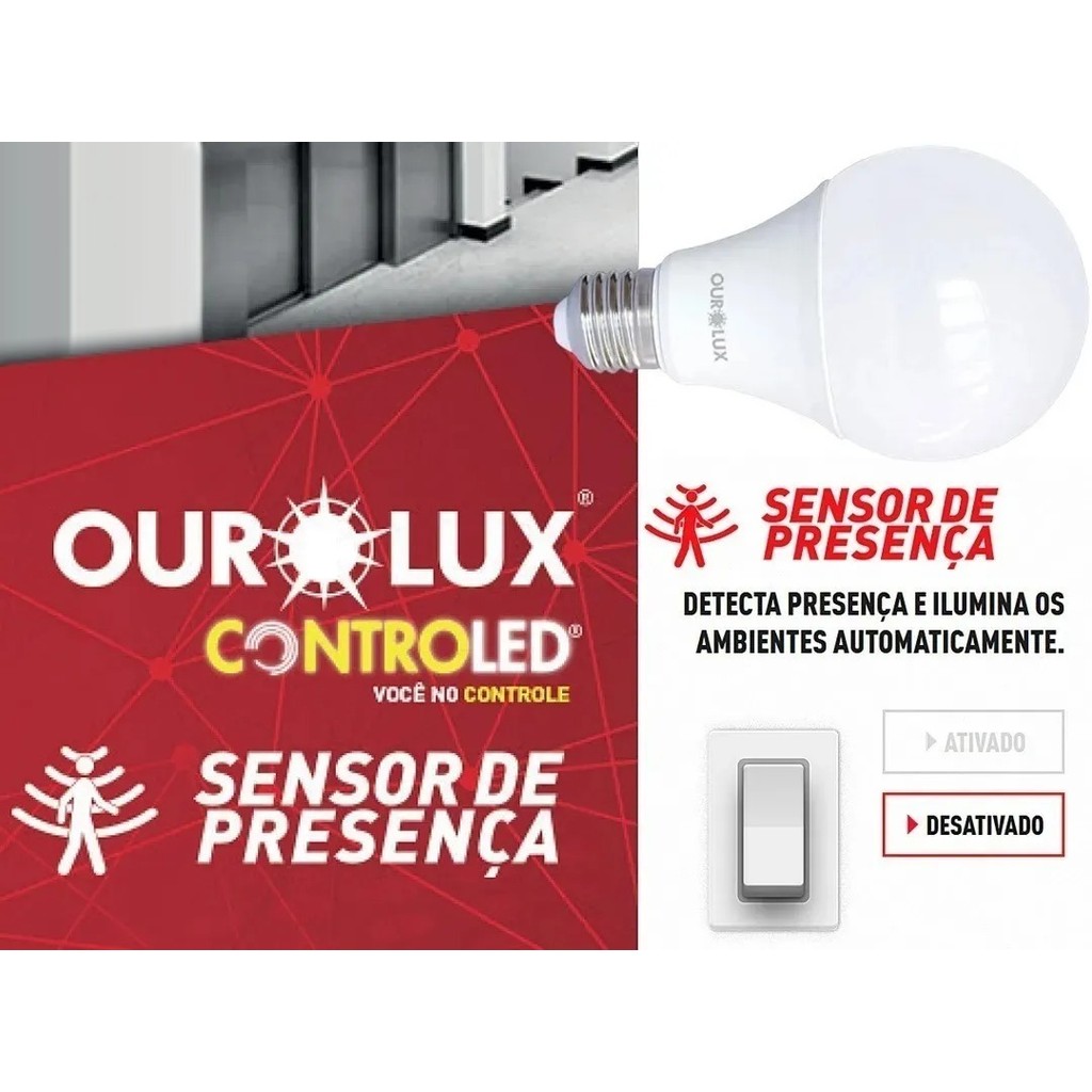 Lâmpada Controled Sensor De Presença 9w E27 com sensor de Movimento Lampada Inteligente Ourolux