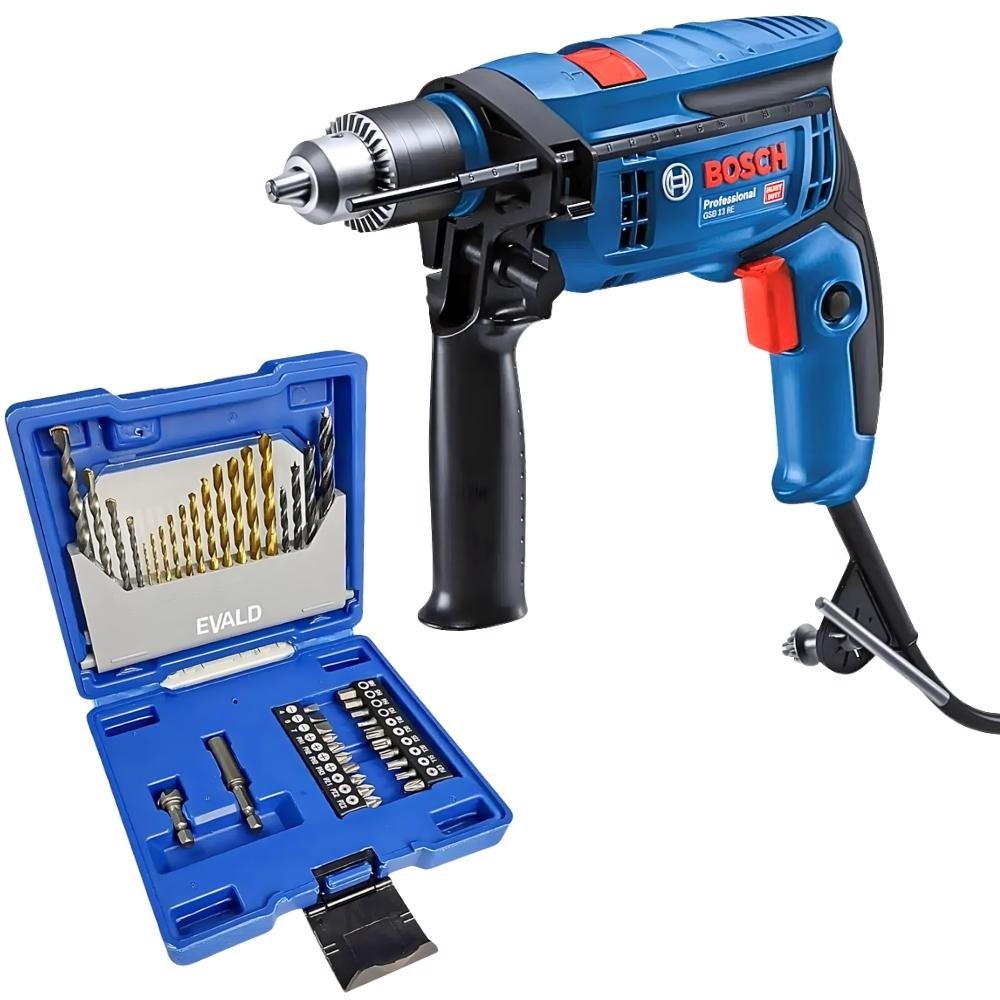 Furadeira de Impacto 750W 1/2 POL GSB 13 RE e Estojo de 41 Peças de Brocas e Pontas EV-EBB41 EVALD em Oferta na Shopee