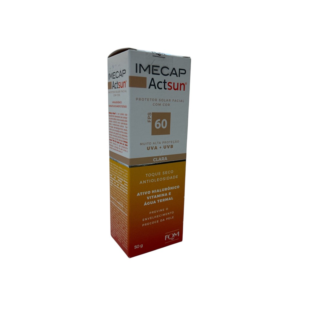 Imecap ActSun Protetor Solar Facial com Cor Clara FPS 60 50g (Toque Seco, Ativo Hialurônico)