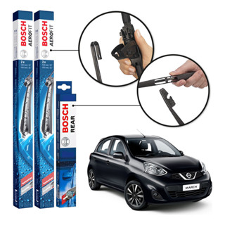 3 Palhetas Parabrisa Dianteira + Traseira Bosch March 2011 A 2018 em Oferta na Shopee