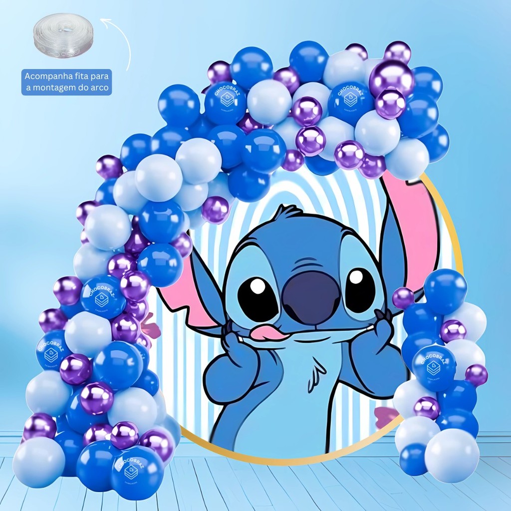 Kit 150 Balões STITCH Azul Claro 7”+ Azul 7”+ VIOLETA Metalizado 5” + FITA - Balão Bexiga KIT73 +F em Oferta na Shopee