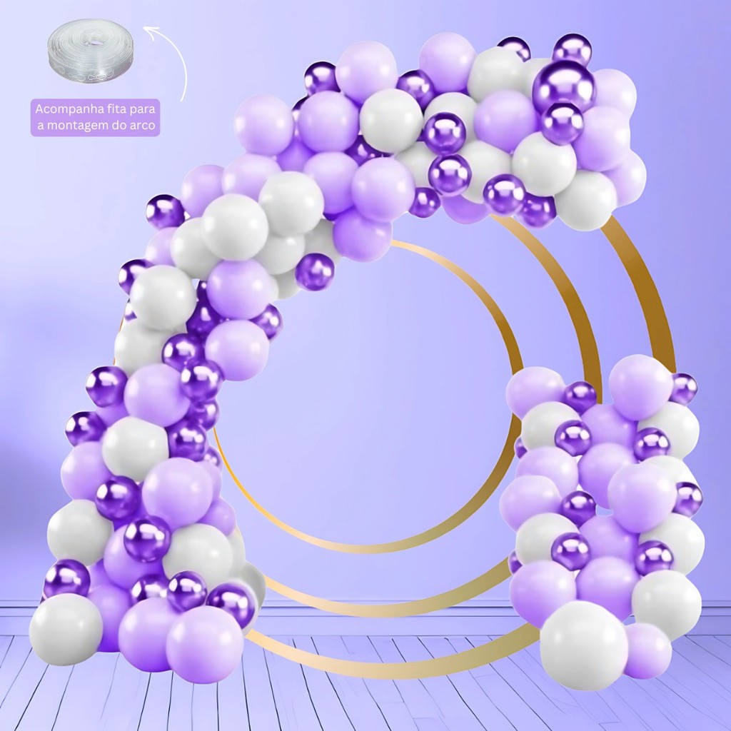 Kit 150 Balões Lilás 7”+ Branco 7”+ Violeta Metalizado 5” + FITA  Balão Bexiga KIT85 +F em Oferta na Shopee