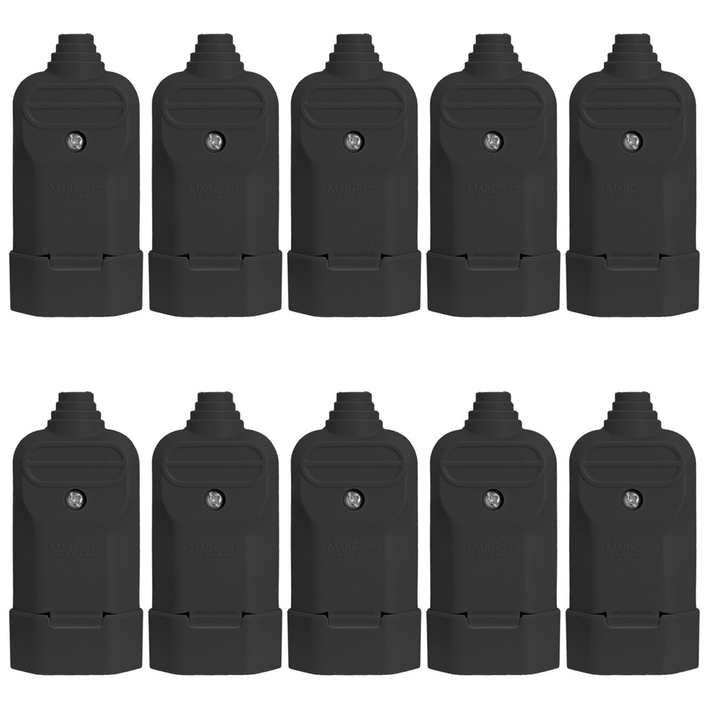 kit 10 tomada fêmea prensa cabo 3 pinos finos 10a Margirius plug desmontável p/ extensão cabo cordão