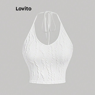 Lovito Elegante Regata com Amarração e Botões Jacquard para Mulheres L77ED338