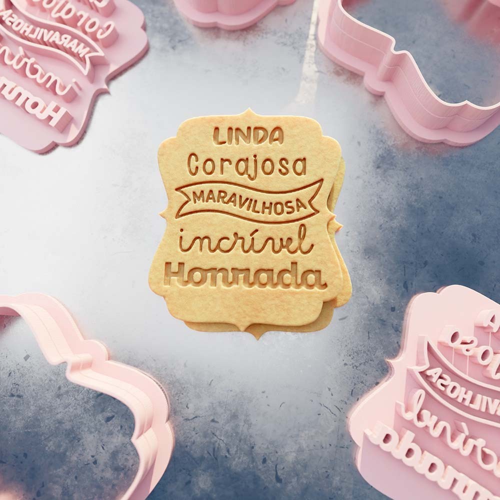 Carimbo + Cortador Linda Corajosa Maravilhosa em Oferta na Shopee