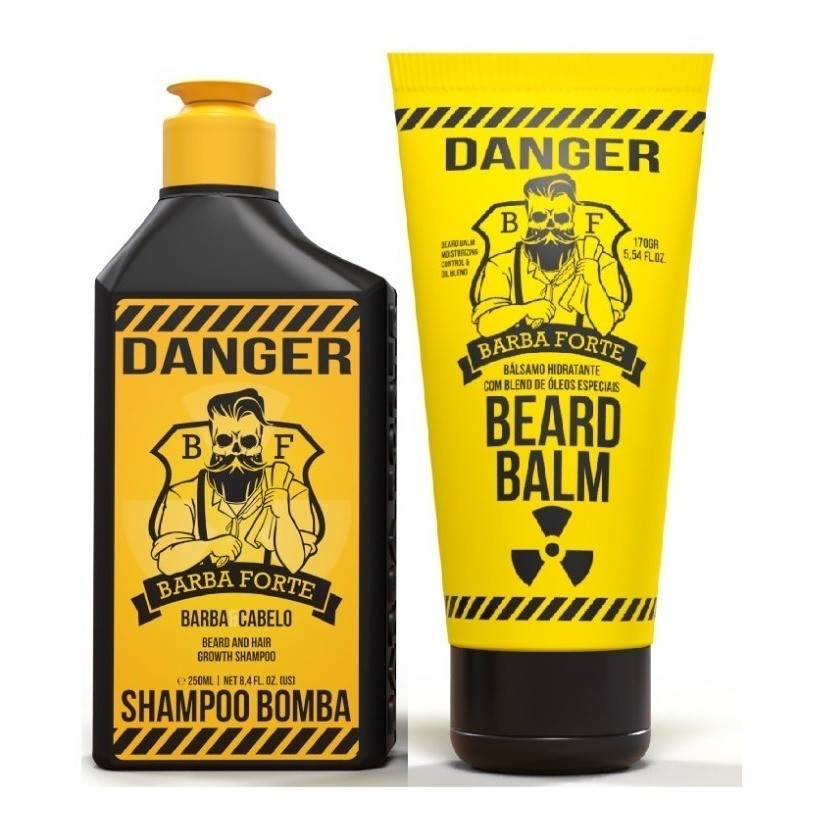 Combo Danger Shampoo Bomba 250ml E Beard Balm Barba Forte - 2 Produtos