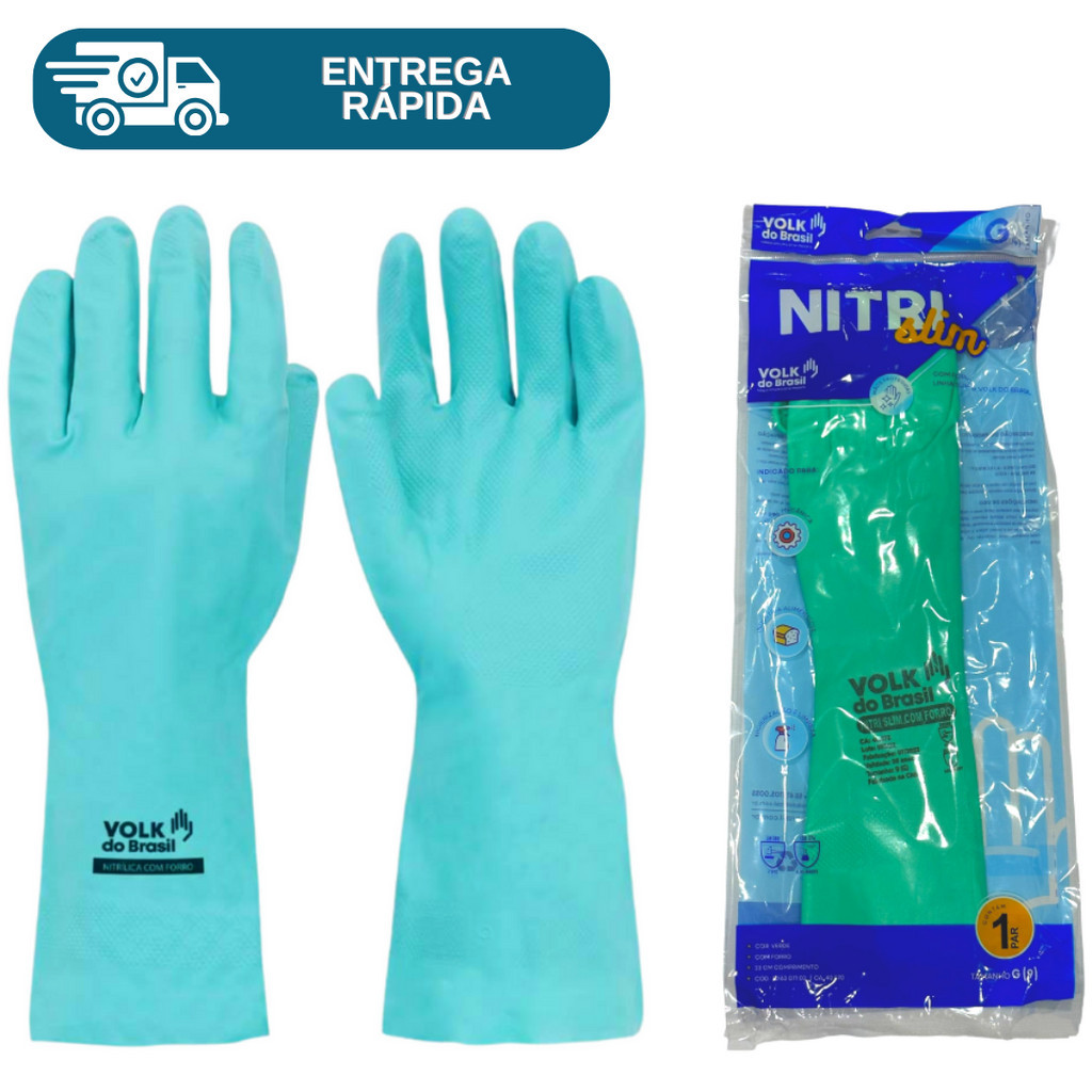 Luva NitrIlica Verde Com Forro Produtos Químicos Limpeza Louça Epi Forrada Quimico Proteção Com CA em Oferta na Shopee