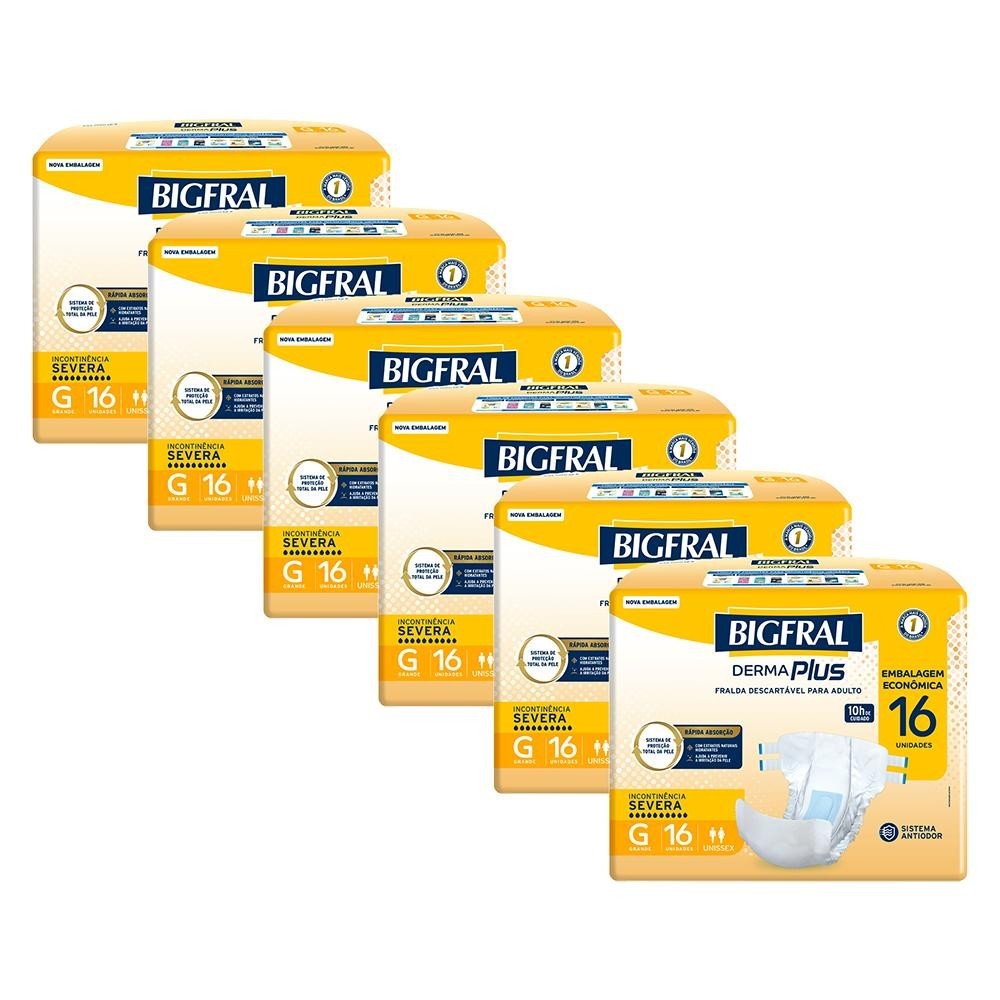 Kit 6 Fraldas Geriátricas Bigfral Derma Plus G com 16un cada em Oferta na Shopee