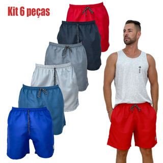 Short Praia Masculino Kit com 6 Bermudas Mauricinho Academia Treino Crossfit Bermuda Calção Tactel