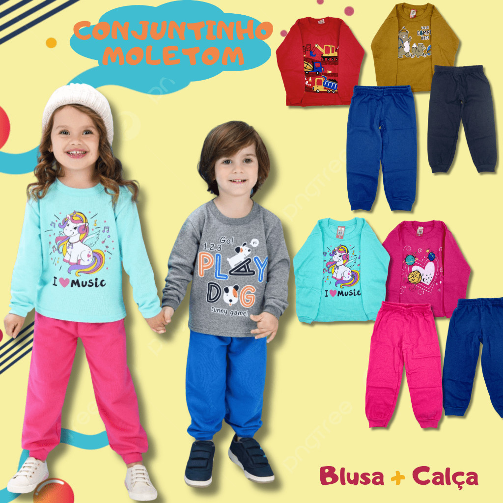 Conjunto Moletom Infantil Menina e Menino 1 ao 8 Moletom Flanelado Levinho.