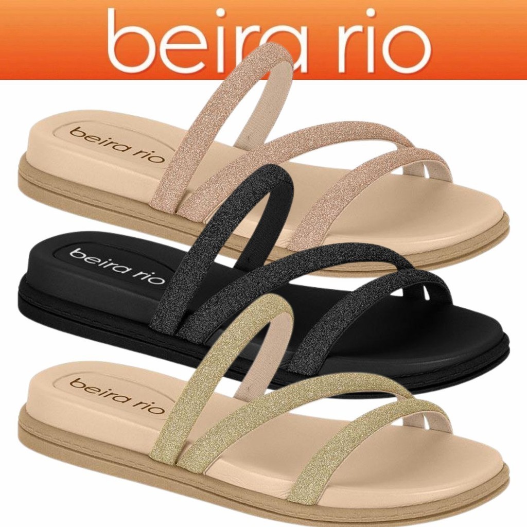 Sandália Chinelo Papete Feminina Beira Rio Multi Tiras Glitter Brilho ORIGINAL em Oferta na Shopee