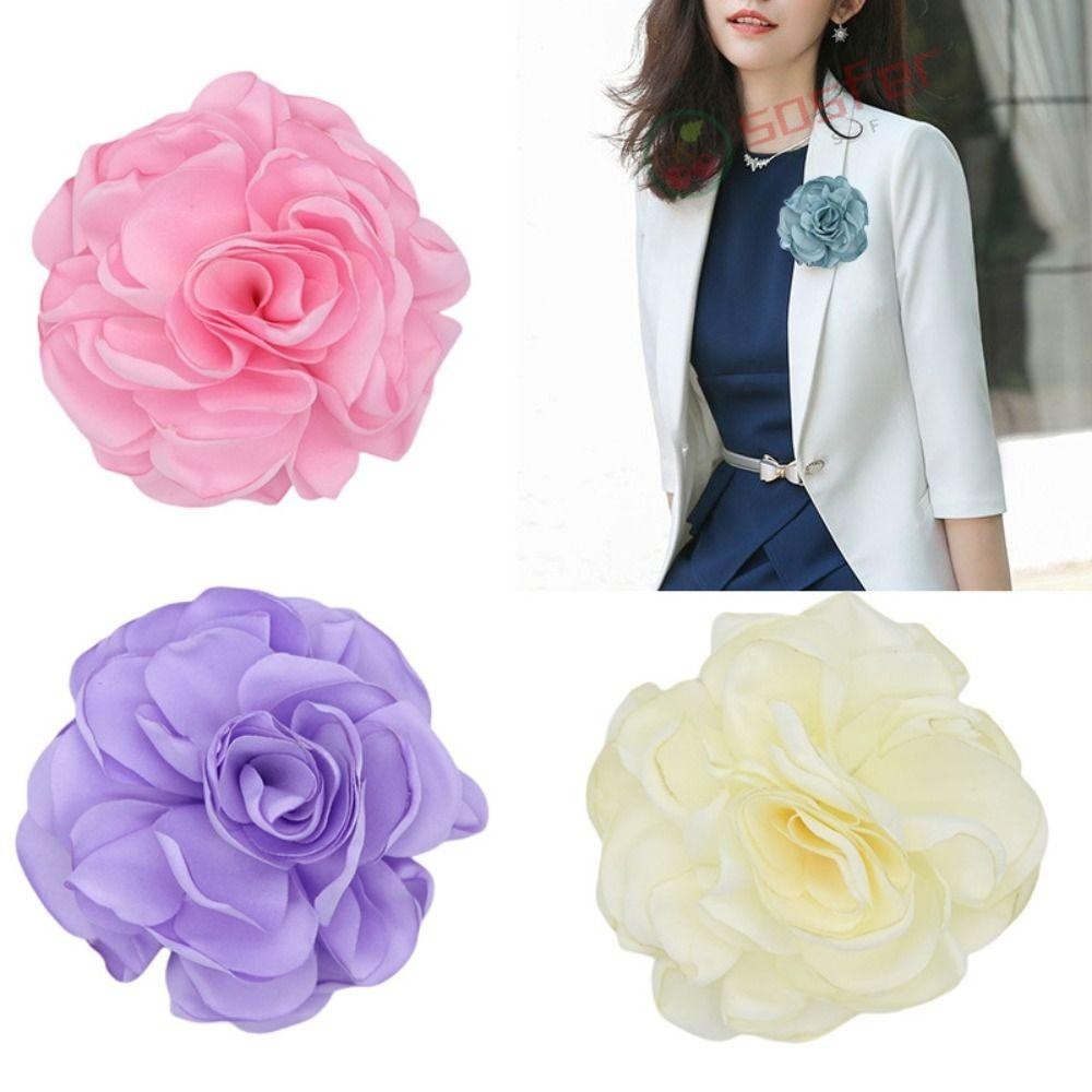 Broche De Flor Rosa Grande De Tecido SOSFER , Alfinetes De Lapela Crachá Arte Em Pano Floral Feito À Mão