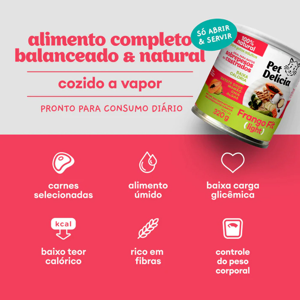 Detalhes do Ração Úmida Pet Delícia Natural Gatos Adultos Frango Fit 320g