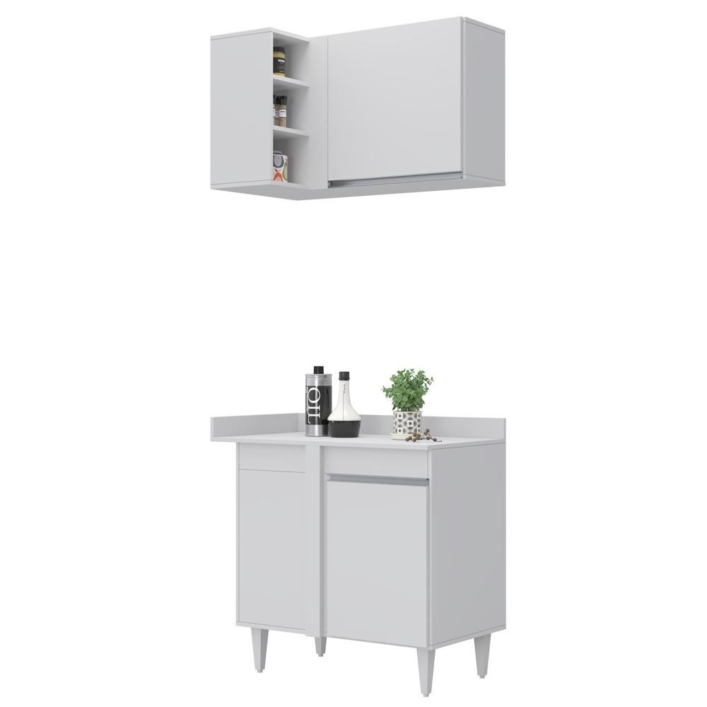 Balcão 1 Porta Denver e Armário Aéreo Austin de Canto Branco - Lumil em Oferta na Shopee