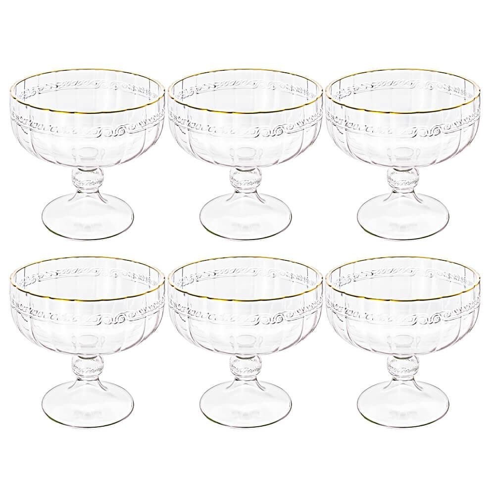 Taça De Sobremesa Em Cristal Imperial Fio De Ouro 200ml 6 Peças - Lyor em Oferta na Shopee