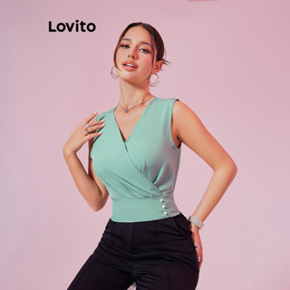 Lovito Casual Blusa Feminina Lisa Cruzada com Botão LBL08281