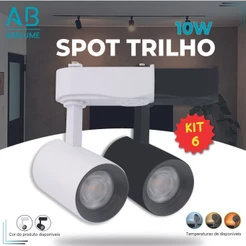 6 Trilho Spot LED para trilho eletrificado Preto e Branco 10W 360° | Luz Branca, Neutra e Amarela | Bivolt 110V-220V