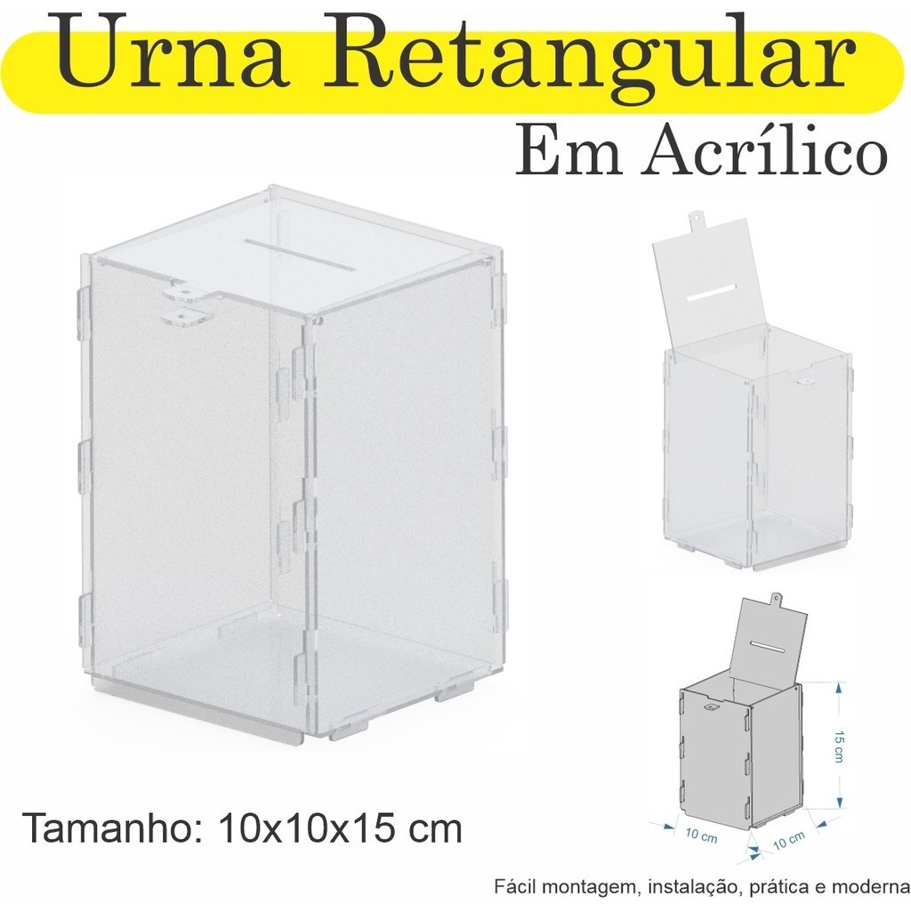 Urna ACRILICO Sorteio Caixa Sugestão RETANGULAR 15 X 10 CM