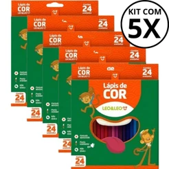 Kit Com 05 Caixa De Lápis De Cor LEO&LEO Com 24 Cores - LEONORA