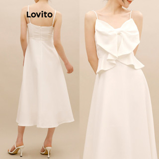 Lovito Vestido Casual De Ombro Frio Com Laço Liso Para Mulheres LNA50020