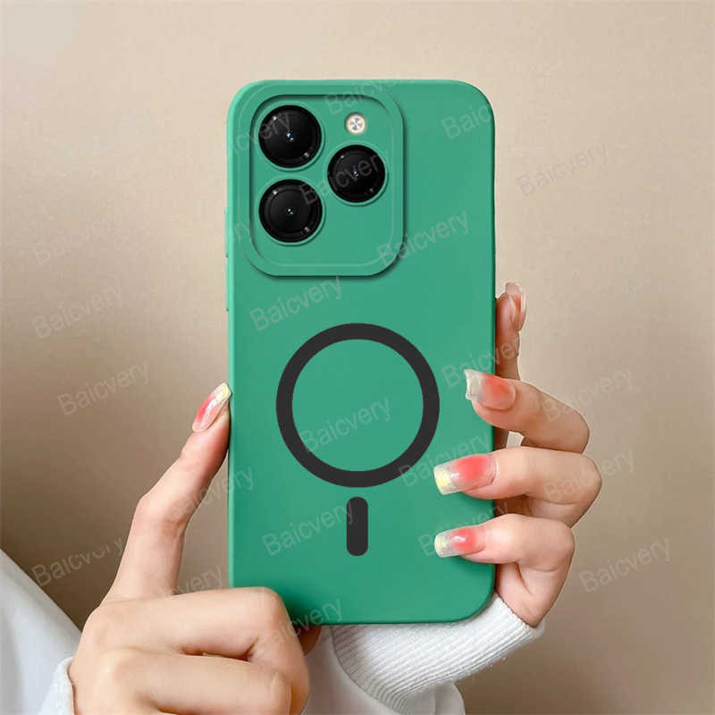 itel A50 4G A667LP A70 Caixa De Silicone Líquido Fosco Colorido Magnético Sem Fio Tampa Traseira Da Carga