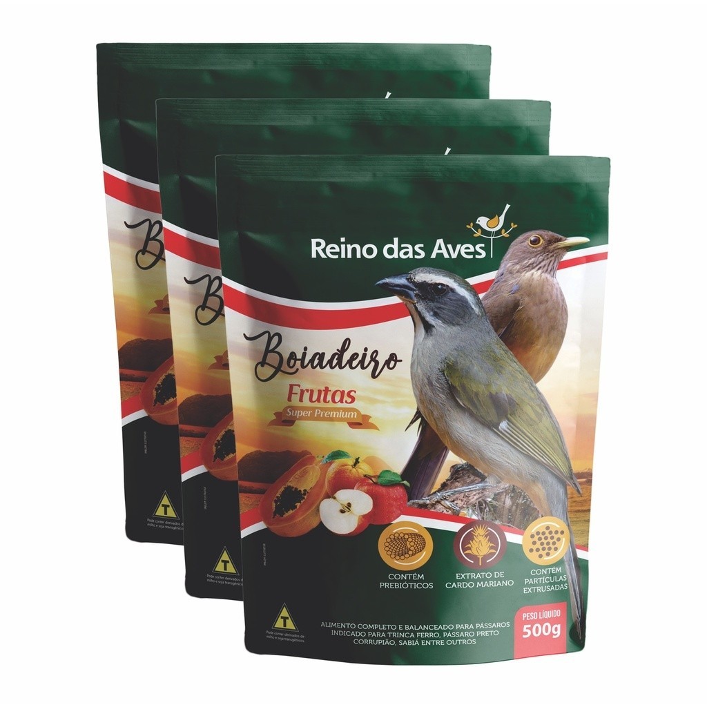 Kit 03un Boiadeiro Frutas Premium 500g-Reino Das Aves em Oferta na Shopee