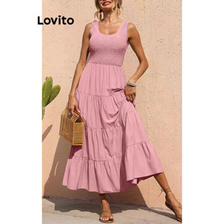Lovito Vestido Boho Liso Com Bata Para Mulheres LNL46031