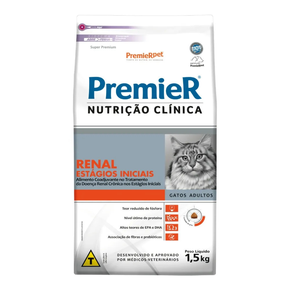 Ração Premier Nutrição Clínica Renal Estágios Iniciais Gatos Adultos 1,5 kg