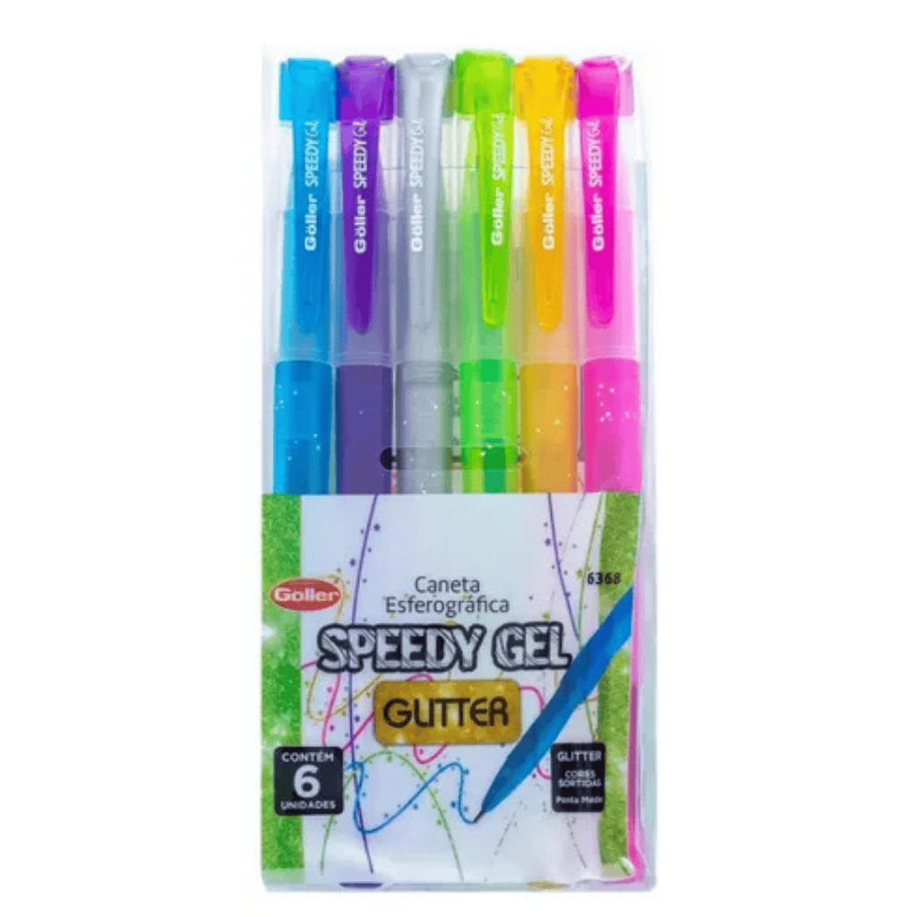 Caneta esferográfica ponta média gel glitter GOLLER