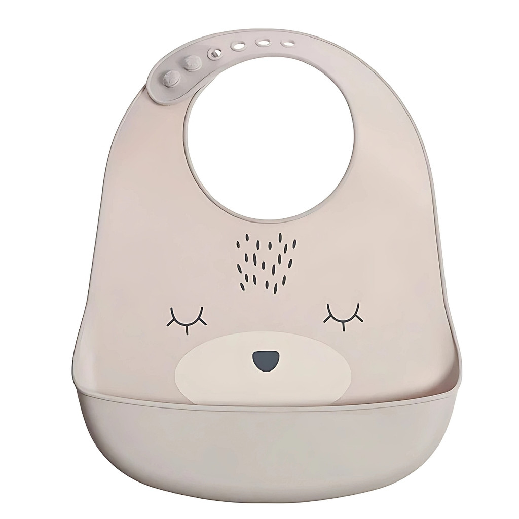 Babador de Ursinho Cinza Para Bebê Impermeável Silicone CBY0130 Castela - Mom & Baby