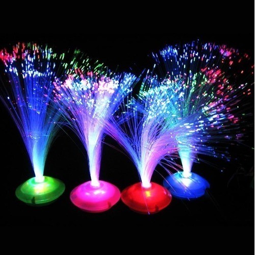 10 Abajur De Fibra Ótica Luz Led Luminária Mesa + 20 Pilhas