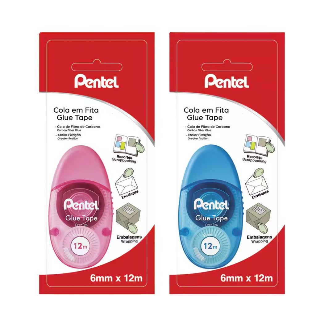 Cola em Fita Pentel Escolar e Artesanato (6mmx12m) - Cores em Oferta na Shopee