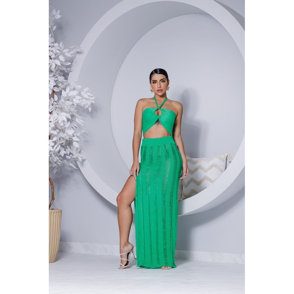Conjunto Feminino Saida de Praia Saia longa e Cropped