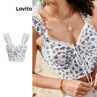 Lovito Regata Casual Ditsy Floral Com Cordão Padrão Para Mulheres L77ED228