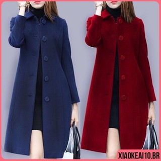 Casaco De lã Feminino Plus size Para frio Lapela Sobretudo Para Inverno Longo Grosso De Cor Lisa Elegante Casual Moda