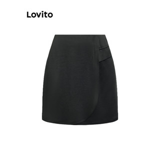 Lovito Saias com Bolsos Assimétricos para Mulheres LNE19073 (Branco/Preto)