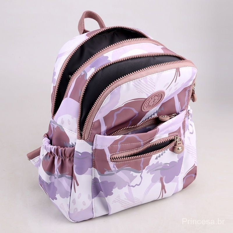 Mochila Estudantil Feminina Nova De Nylon Versátil Impressa Viagem De Grande Capacidade Moda Casual