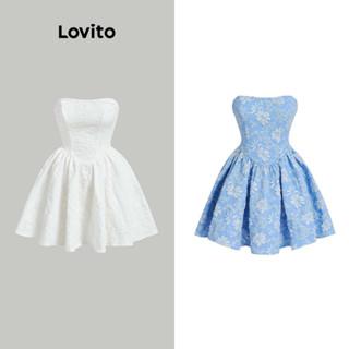 Lovito Casual Vestido Feminino Liso de Festa Drapeado com Tecido Texturizado L70AD095 (Branco/Azul)