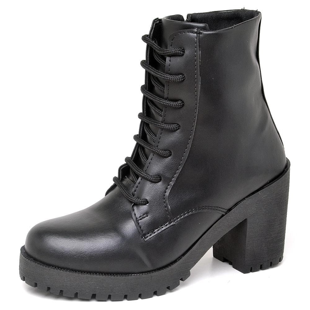 Bota Feminina Casual Com Salto Grosso Tratorada Cano Curto Tendencia Look Estiloso