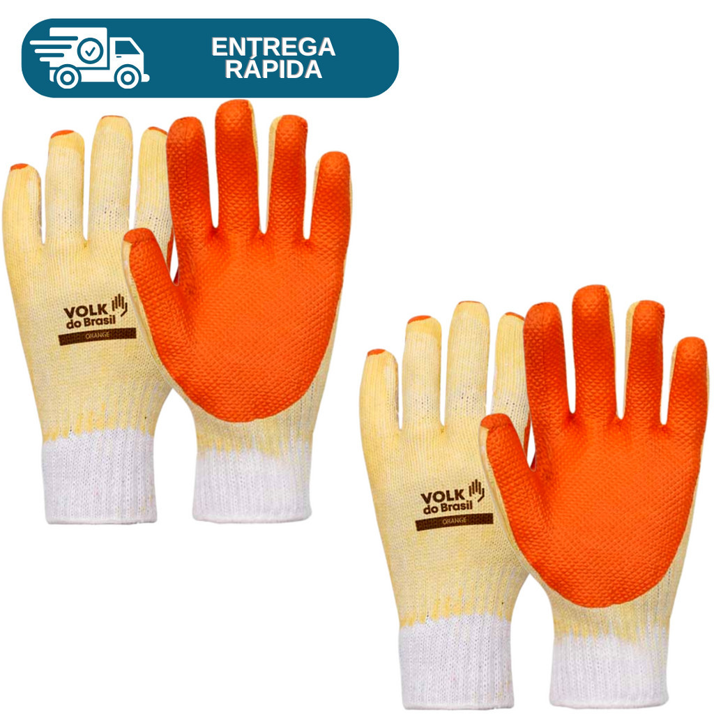 Kit 2 Prs Luva Emborrachada Orange Volk Malha Vulcanizada Laranja De Segurança Gladiador Previlon Proteção Epi em Oferta na Shopee