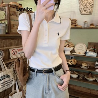 Lovito Camiseta Feminina Casual Com Padrão De Bordado Com Contraste Simples LNE46197