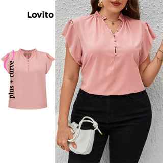 Lovito Blusa com Babado e Botões Simples e Elegante Tamanho Grande para Mulheres LBL08199