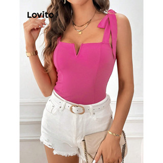 Lovito Regata Feminina Elegante Lisa Com Renda Dividida Na Frente LBL08012