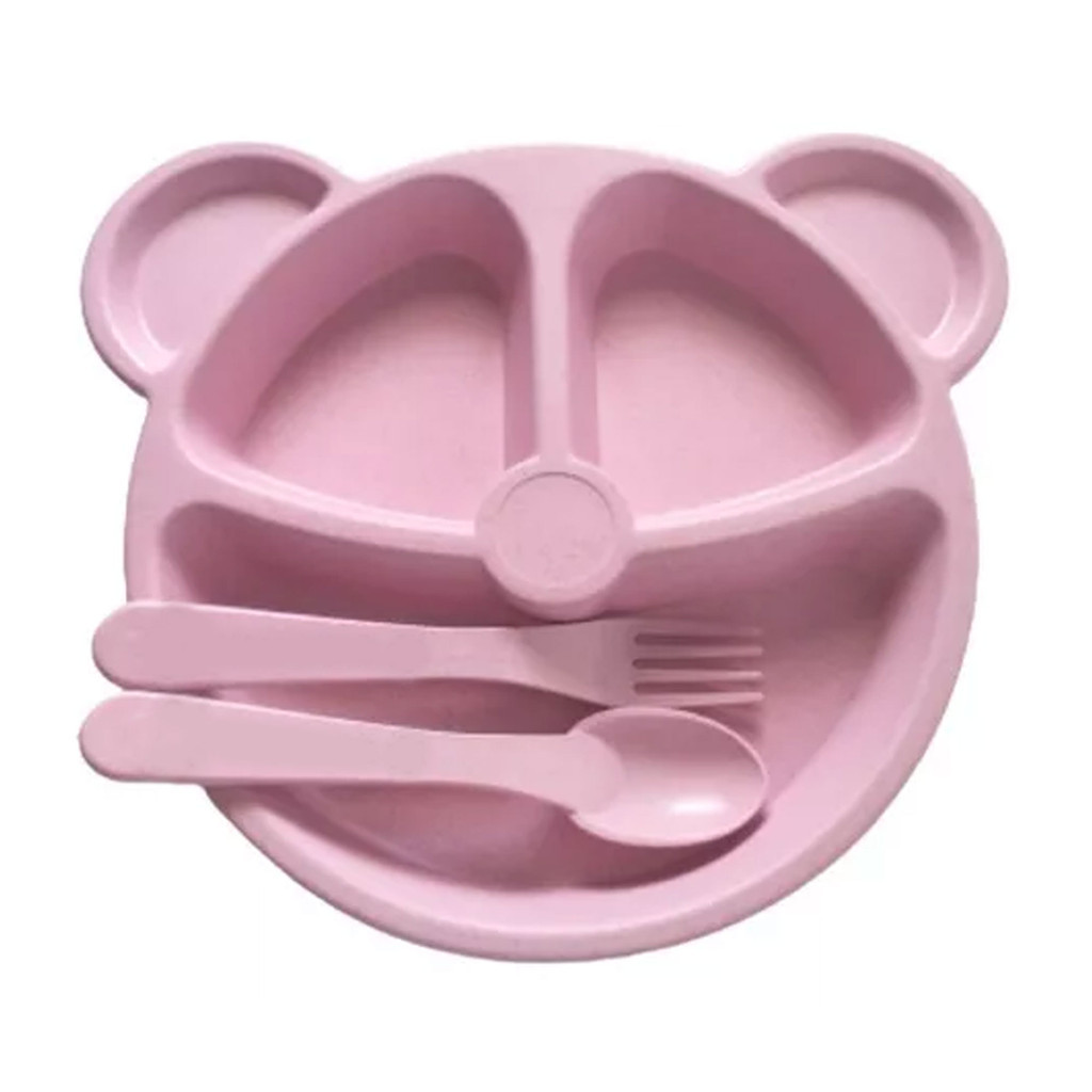 Kit Refeição Infantil Papinha Bebê Prato Colher E Garfo Rosa