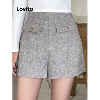 Lovito Shorts com Bolsos Falsos Lisa para Mulheres L80ED190
