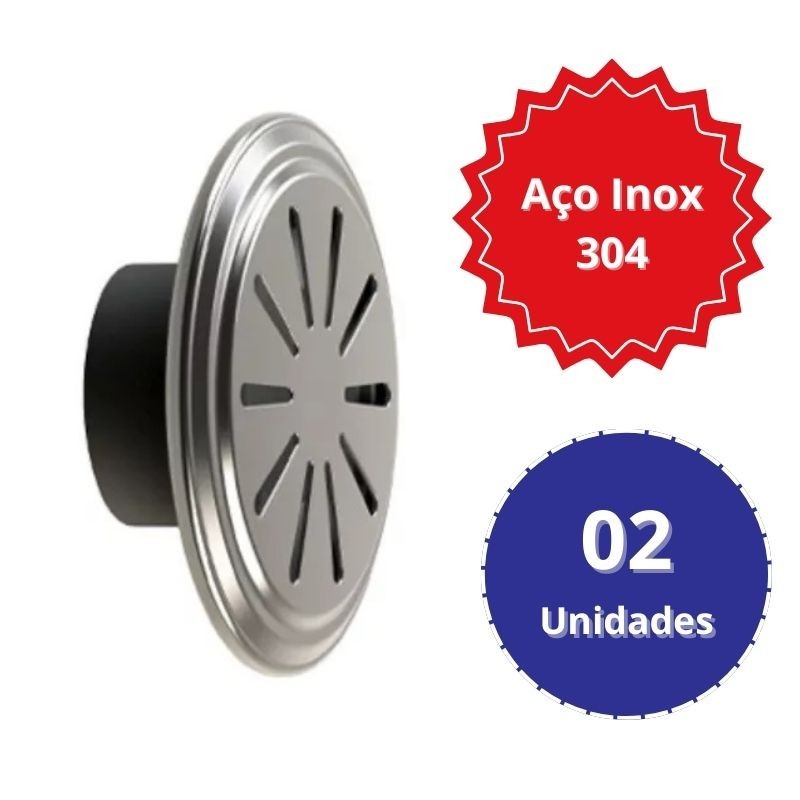2x Dreno de Parede Inox/Corpo em ABS de Encaixe 50mm Pratique Inaqua