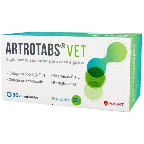 Artrotabs Vet 30 Comprimidos Avert Promoção Cães e Gatos Colageno Tipo 2